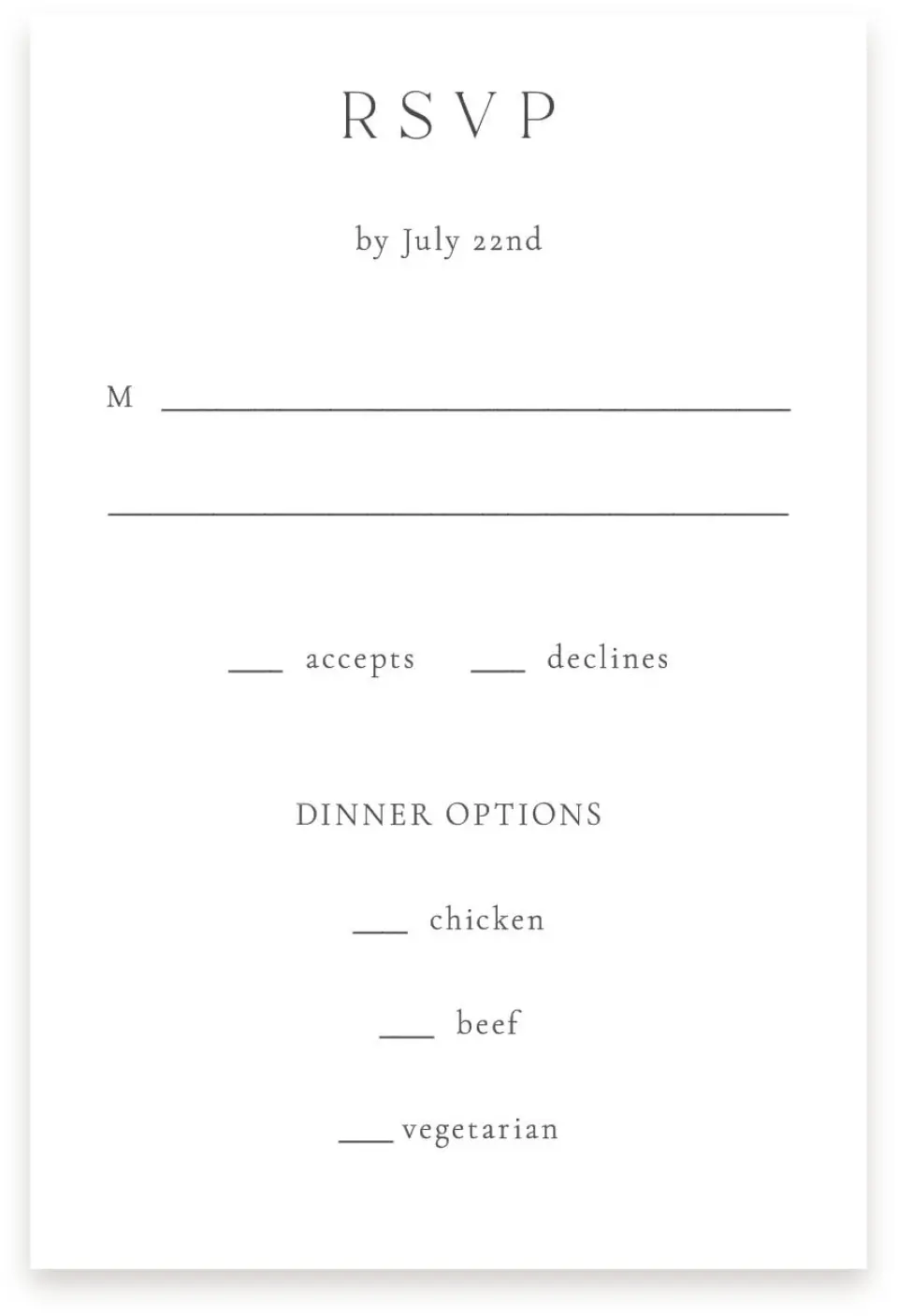 This is a  4" x 6" RSVP Postcards (Pocket Invitation) called Cute + Charming printed in full color on Premium Smooth paper