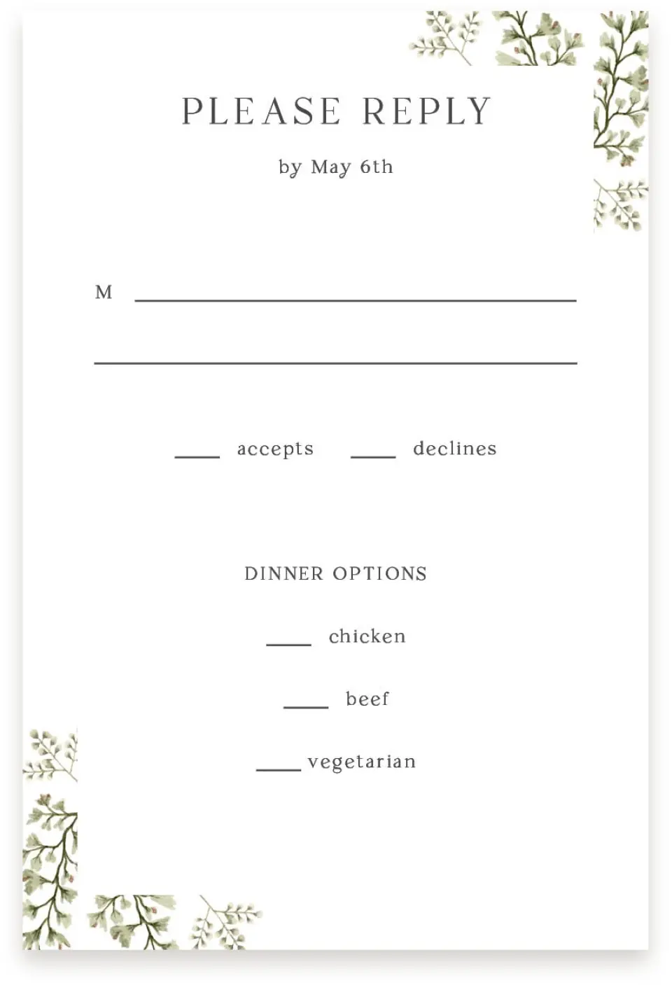 This is a  4" x 6" RSVP Postcards (Pocket Invitation) called Leaves of Love printed in full color with Silver foil on Luxe Satin (coated) paper