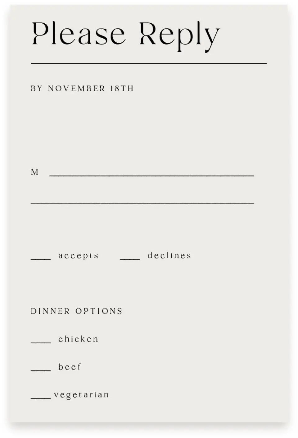 This is a  4" x 6" RSVP Postcards (Pocket Invitation) called Styled Lines printed in full color with Silver foil on Luxe Satin (coated) paper