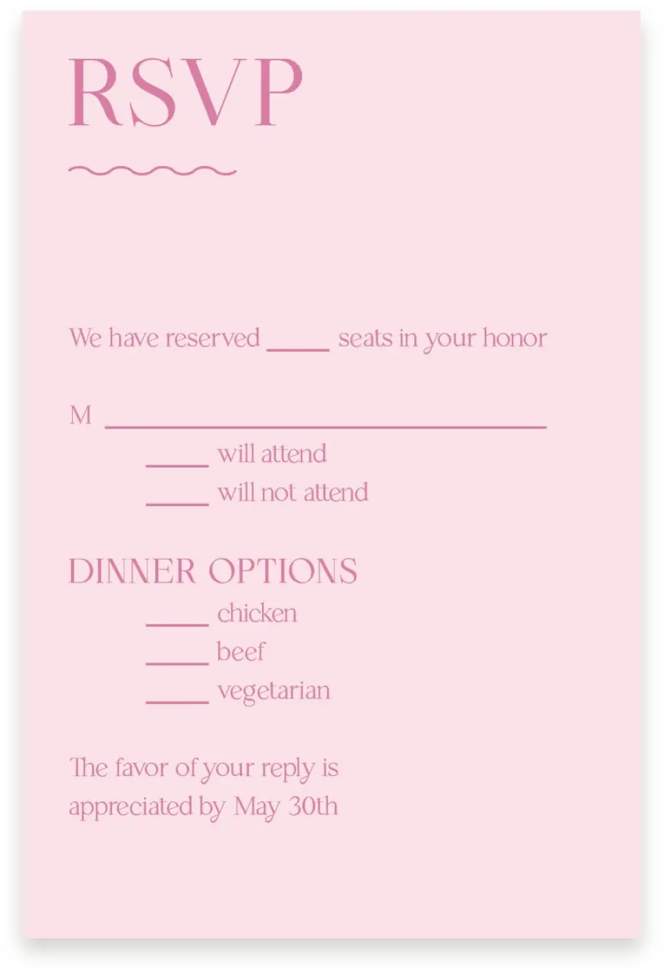 This is a  4" x 6" RSVP Postcards (Pocket Invitation) called The Taylor printed in full color on Premium Smooth paper