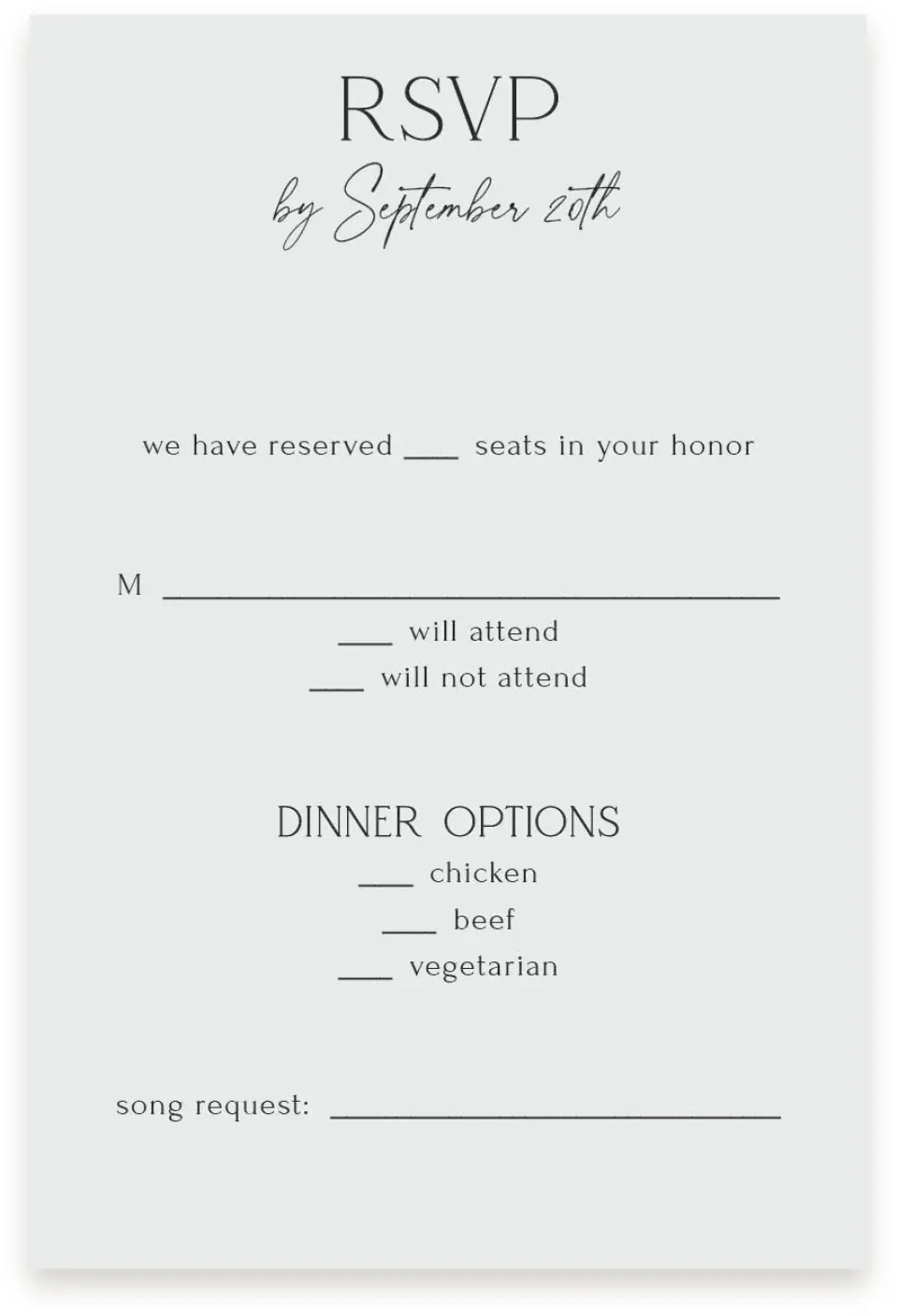 This is a  4" x 6" RSVP Postcards (Pocket Invitation) called The Caroline printed in full color with Silver foil on Luxe Satin (coated) paper