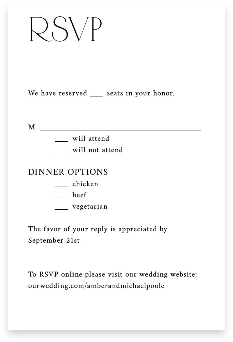 This is a  4" x 6" RSVP Postcards (Pocket Invitation) called The Amber printed in full color with Silver foil on Luxe Satin (coated) paper