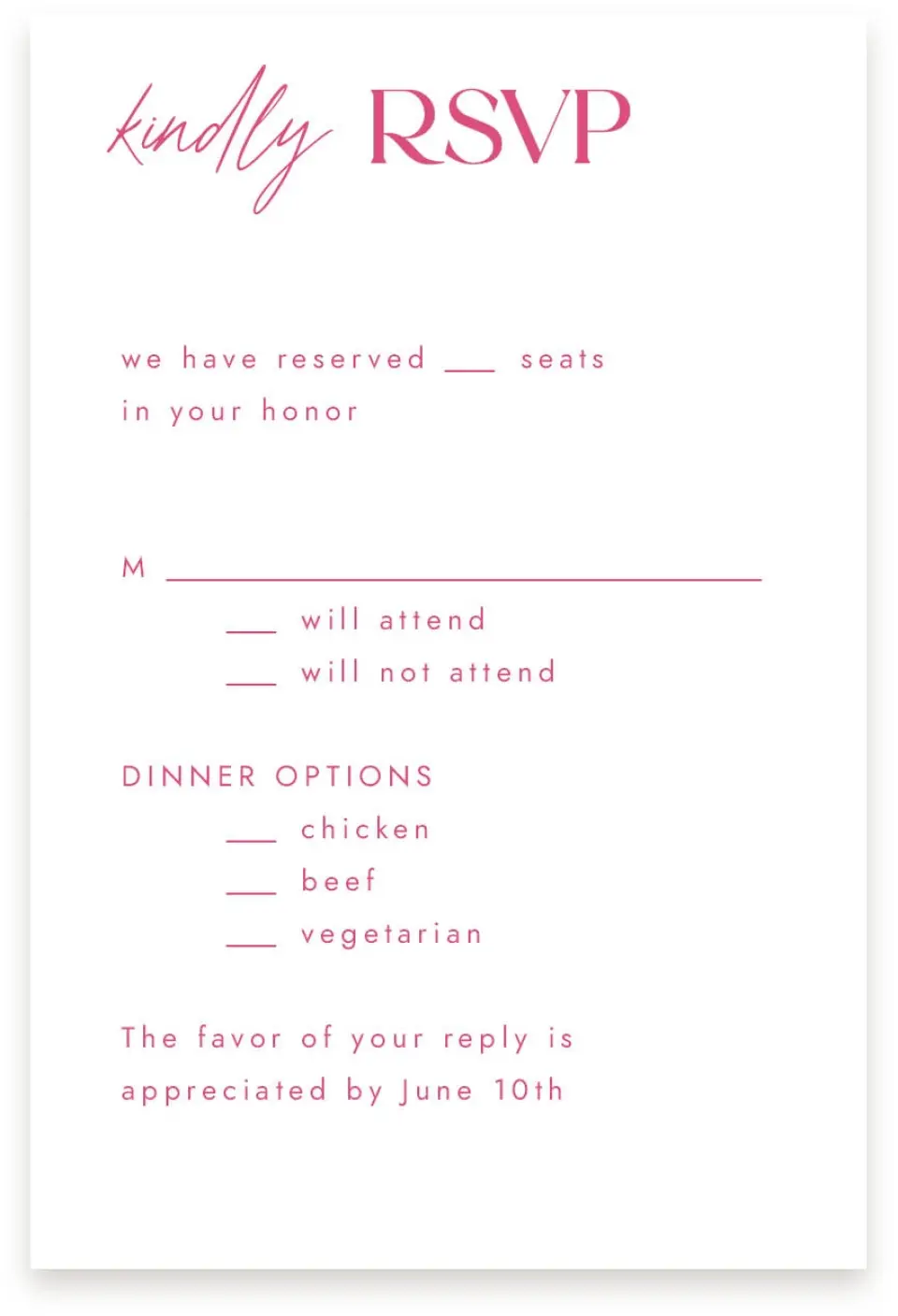 This is a  4" x 6" RSVP Postcards (Pocket Invitation) called The Andrea printed in full color on Premium Smooth paper