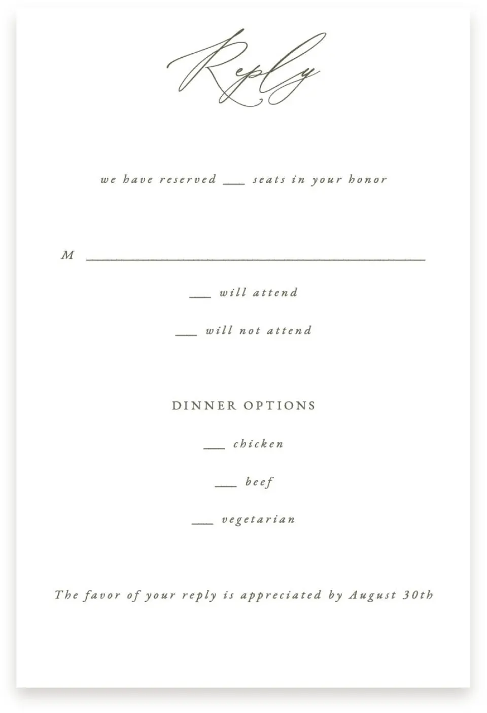 This is a  4" x 6" RSVP Postcards (Pocket Invitation) called Elegant Crest printed in full color on Premium Smooth paper