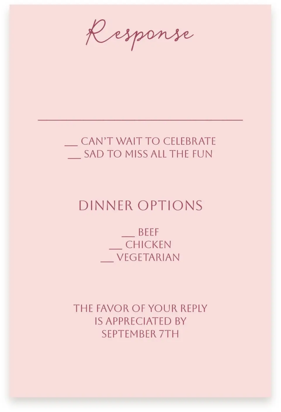 This is a  4" x 6" RSVP Postcards (Pocket Invitation) called Mauvelous printed in full color on Premium Smooth paper