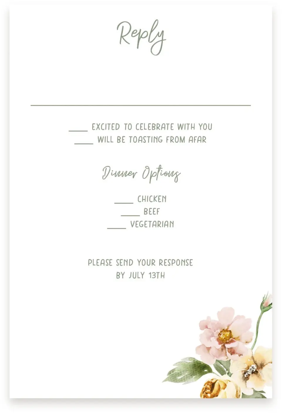 This is a  4" x 6" RSVP Postcards (Pocket Invitation) called Hopeful Floral printed in full color on Premium Smooth paper
