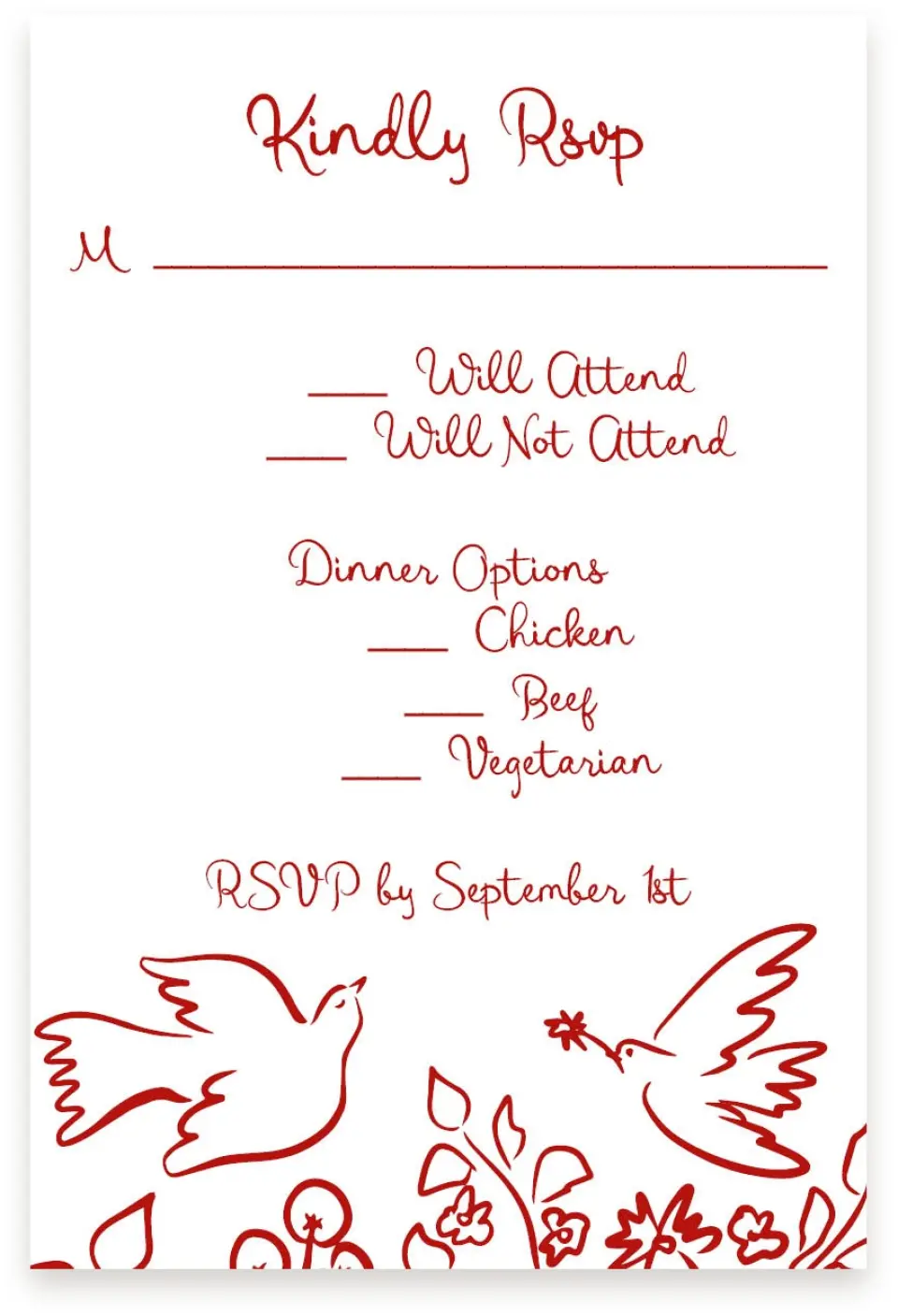 This is a  4" x 6" RSVP Postcards (Pocket Invitation) called Love Birds printed in full color with Silver foil on Luxe Satin (coated) paper