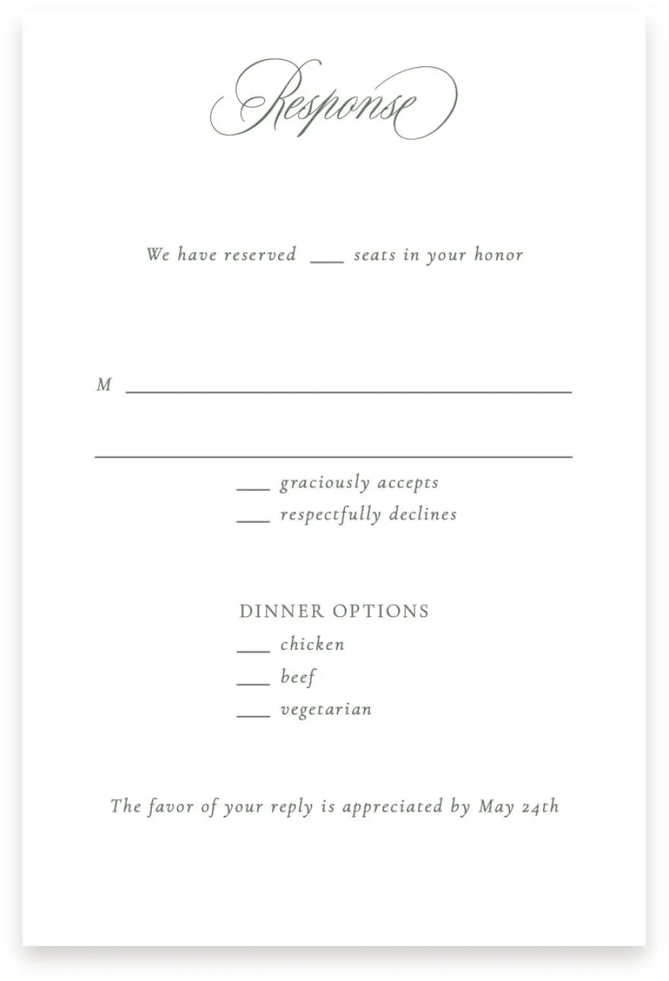 This is a  4" x 6" RSVP Postcards (Pocket Invitation) called Elegant Frame printed in full color with Silver foil on Luxe Satin (coated) paper