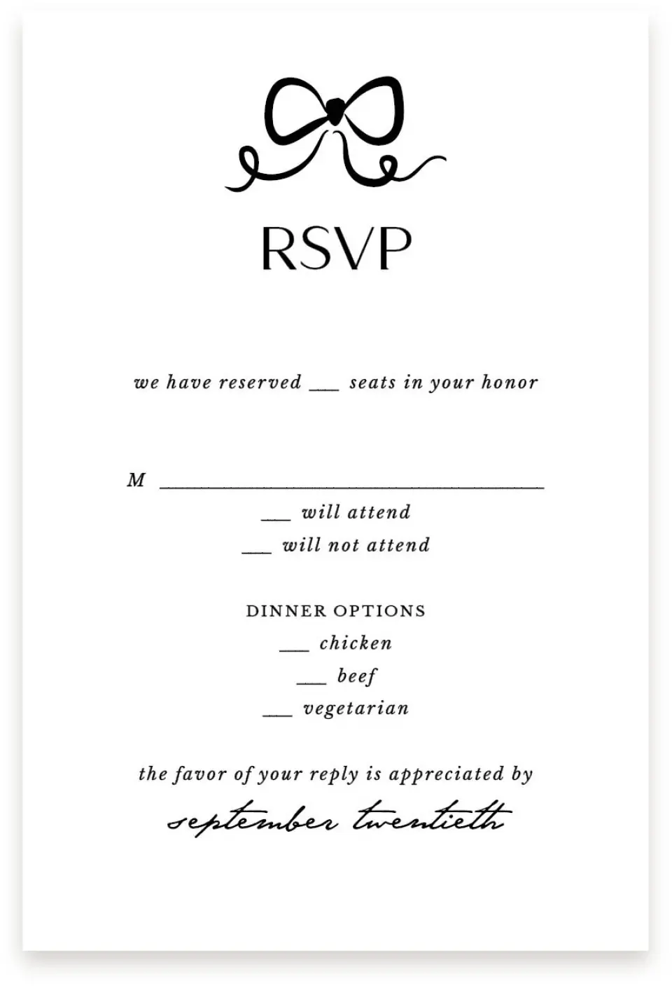 This is a  4" x 6" RSVP Postcards (Pocket Invitation) called The Madison printed in full color on Premium Smooth paper