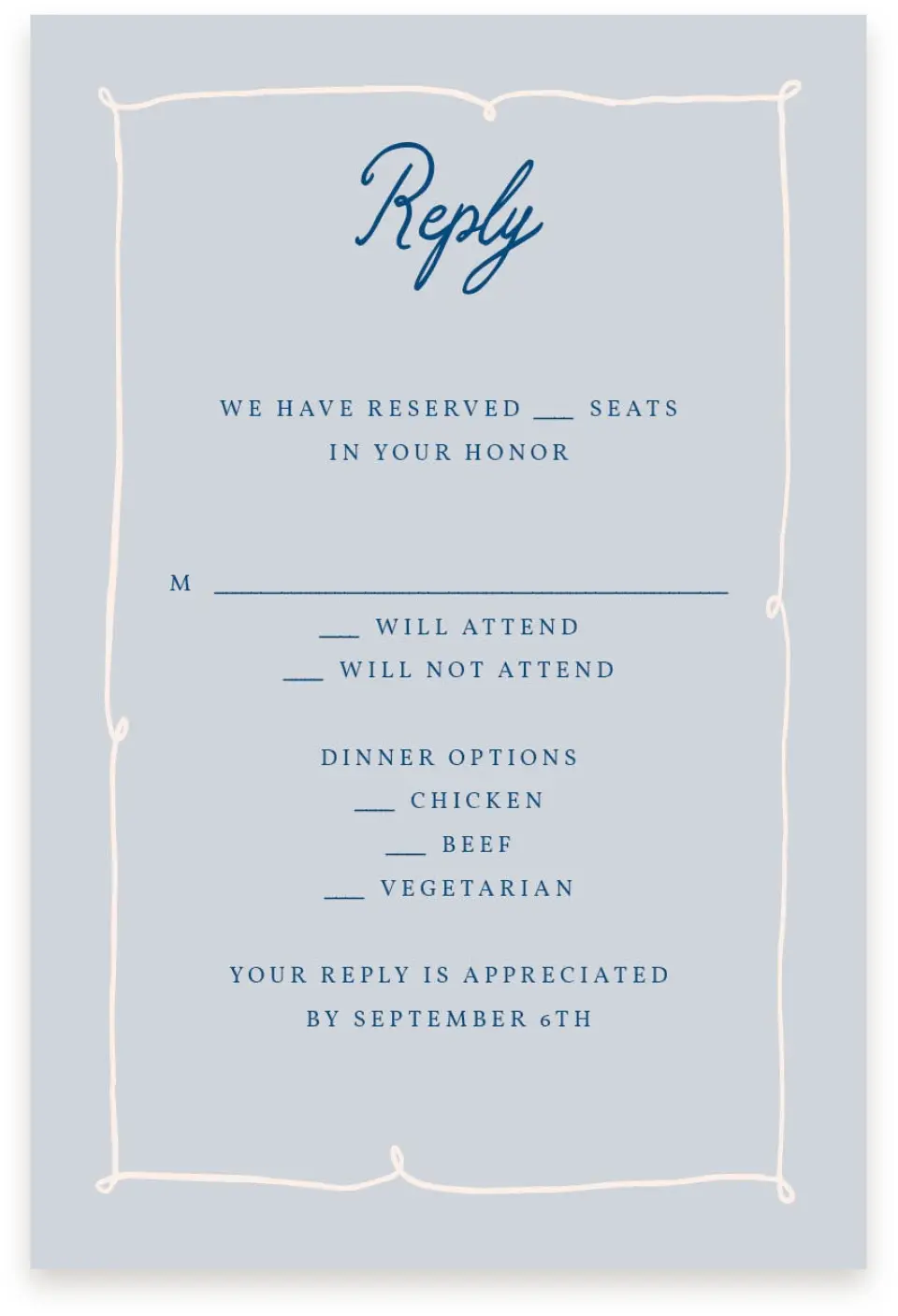 This is a  4" x 6" RSVP Postcards (Pocket Invitation) called The Kennedy printed in full color with Silver foil on Luxe Satin (coated) paper