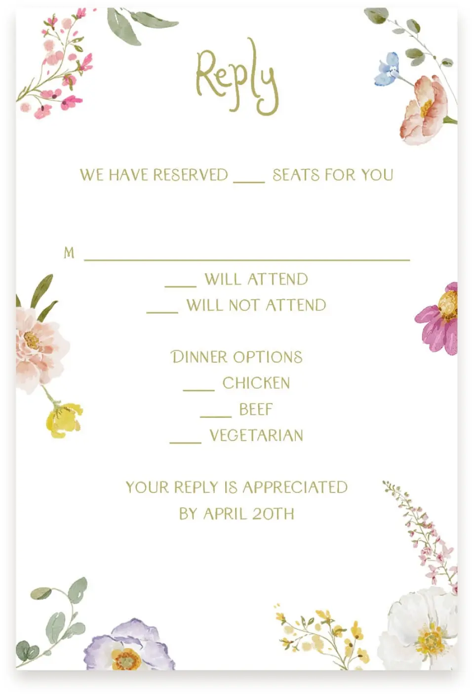 This is a  4" x 6" RSVP Postcards (Pocket Invitation) called Whimsical Garden printed in full color on Premium Smooth paper