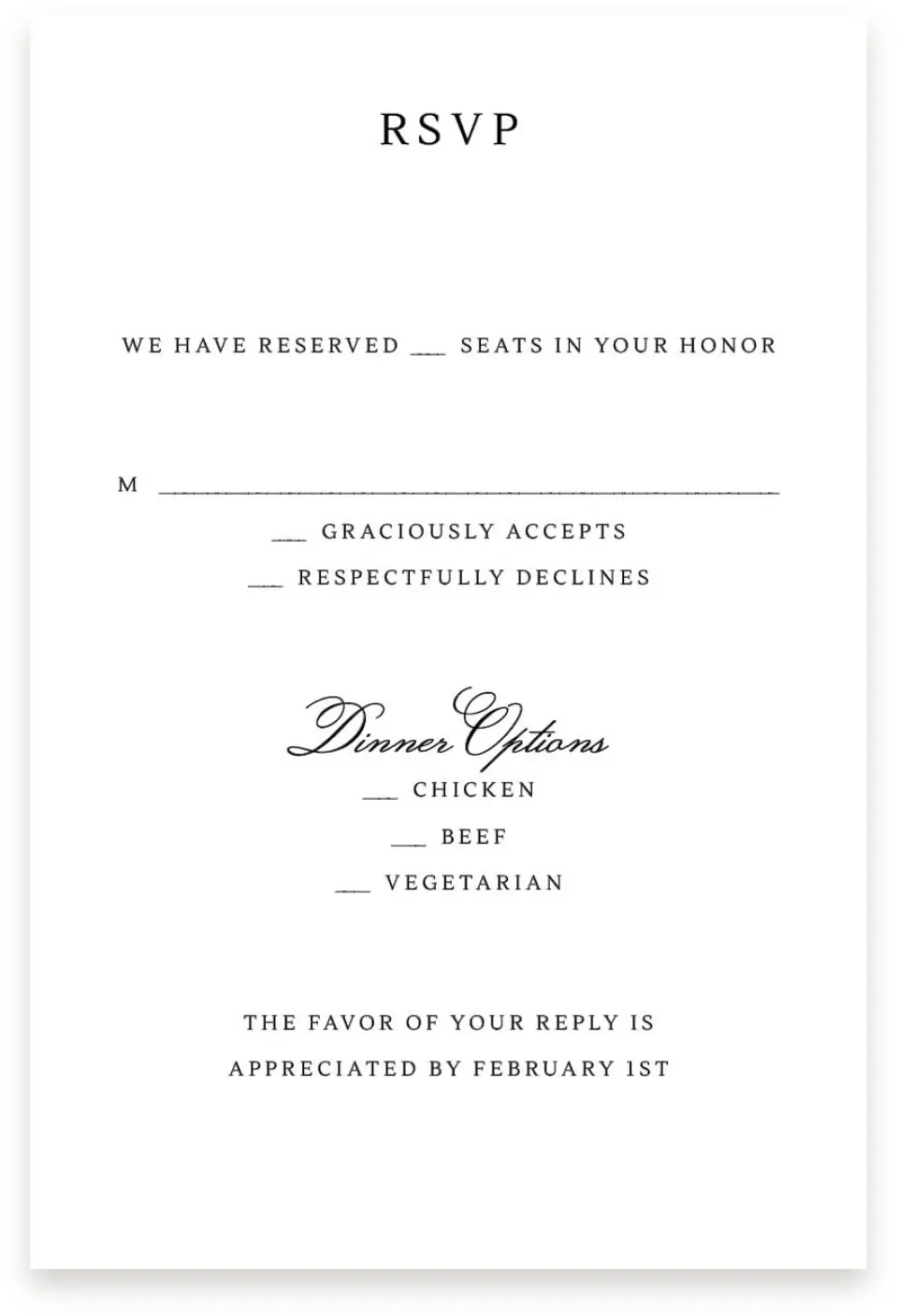 This is a  4" x 6" RSVP Postcards (Pocket Invitation) called Elegant Tradition printed in full color with Silver foil on Luxe Satin (coated) paper