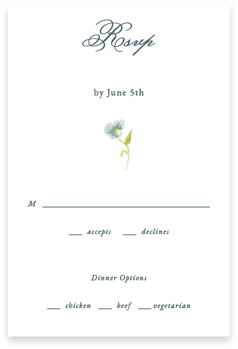 This is a  4" x 6" RSVP Postcards (Pocket Invitation) called Garden of Vows printed in full color with Silver foil on Luxe Satin (coated) paper