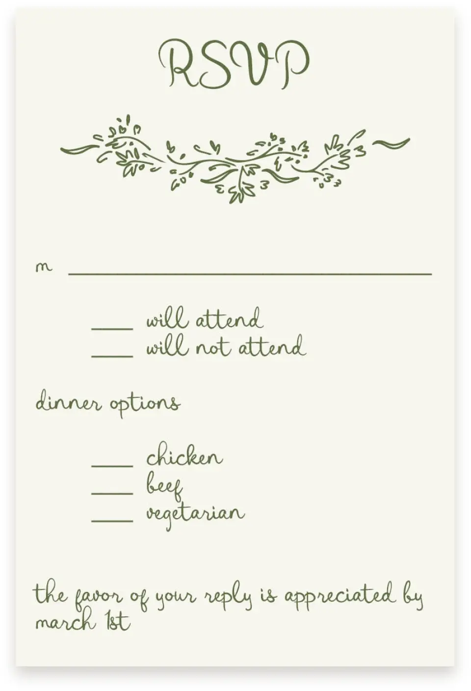 This is a  4" x 6" RSVP Postcards (Pocket Invitation) called Sweet Woodland printed in full color with Silver foil on Luxe Satin (coated) paper