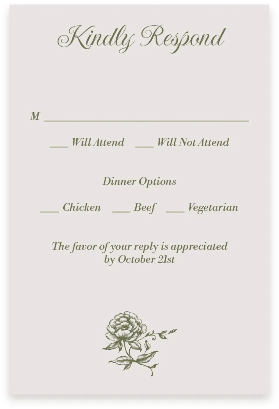 This is a  4" x 6" RSVP Postcards (Pocket Invitation) called Meadow of Merriment printed in full color on Premium Smooth paper