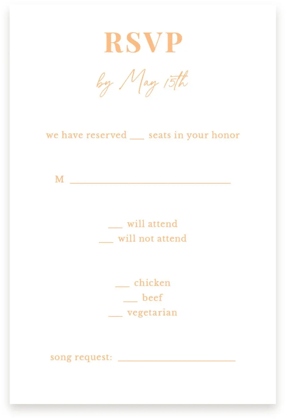 This is a  4" x 6" RSVP Postcards (Pocket Invitation) called The Jess printed in full color on Premium Smooth paper
