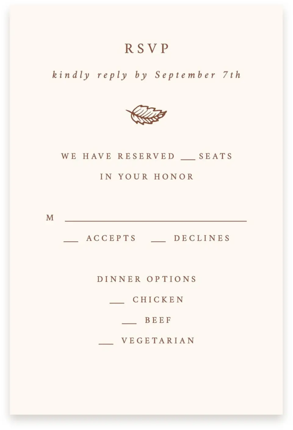 This is a  4" x 6" RSVP Postcards (Pocket Invitation) called Autumn Vow printed in full color with Rose Gold foil on Luxe Satin (coated) paper