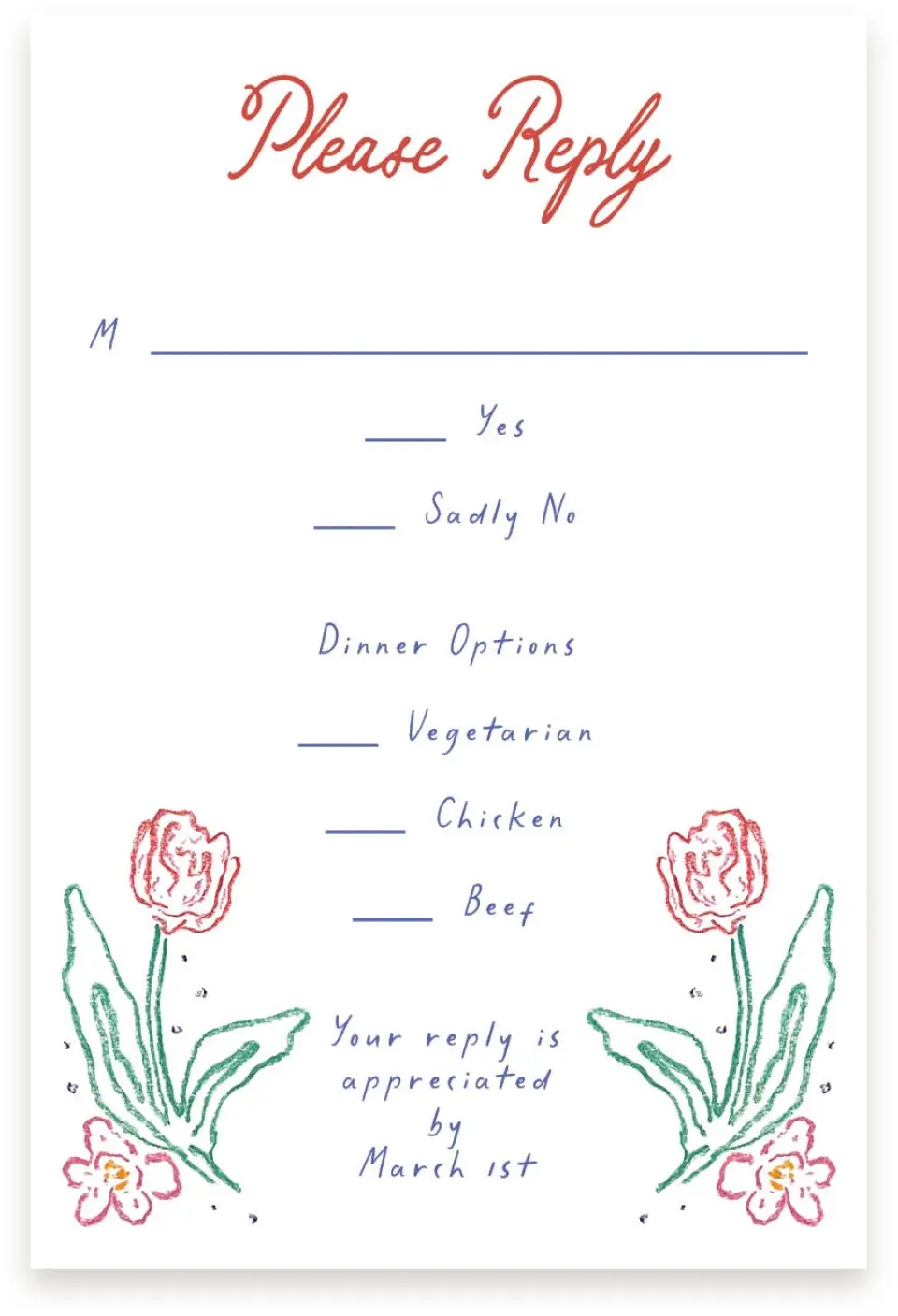 This is a  4" x 6" RSVP Postcards (Pocket Invitation) called Whimsy Love printed in full color on Premium Smooth paper