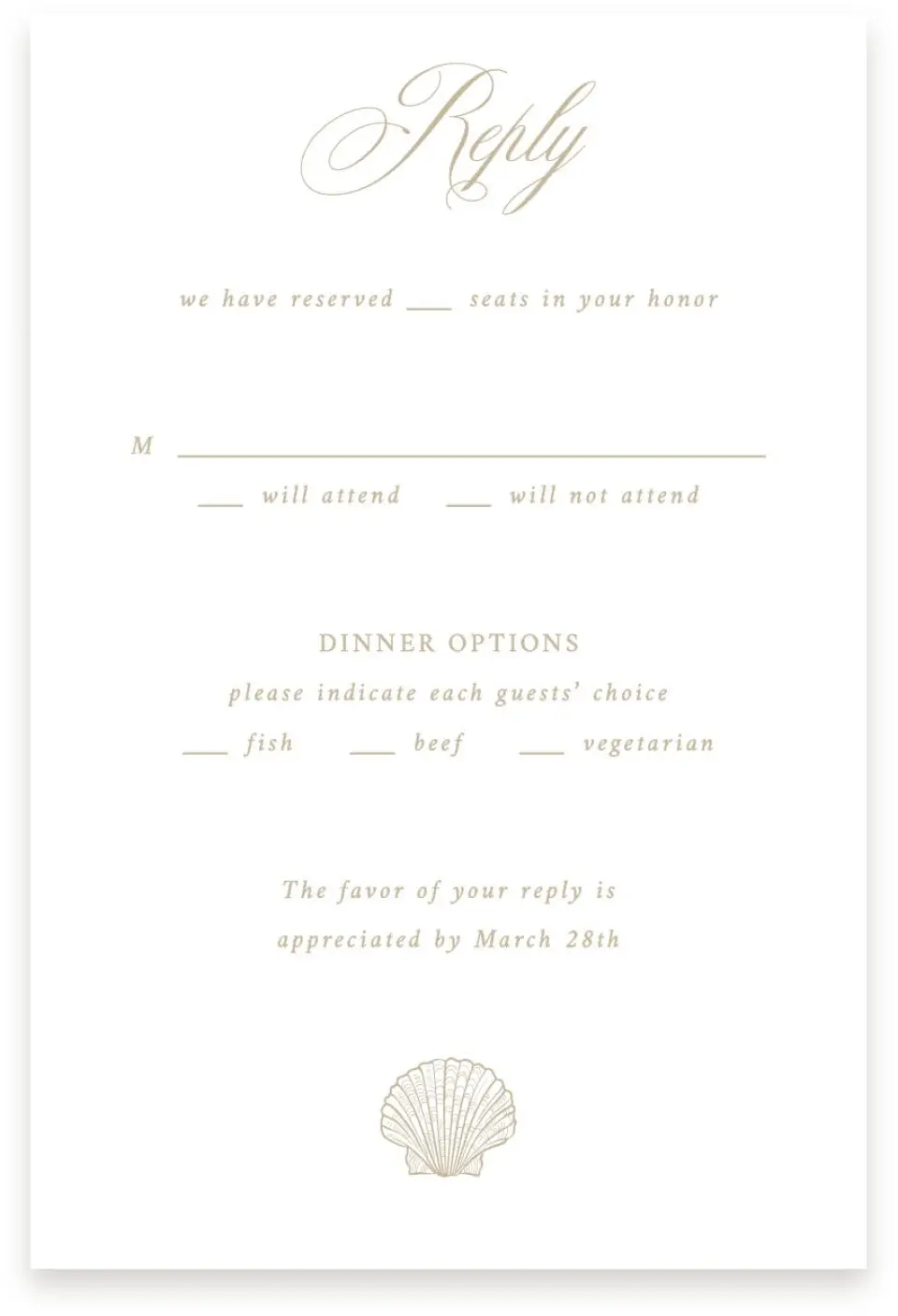 This is a  4" x 6" RSVP Postcards (Pocket Invitation) called Elegant Shell printed in full color with Silver foil on Luxe Satin (coated) paper
