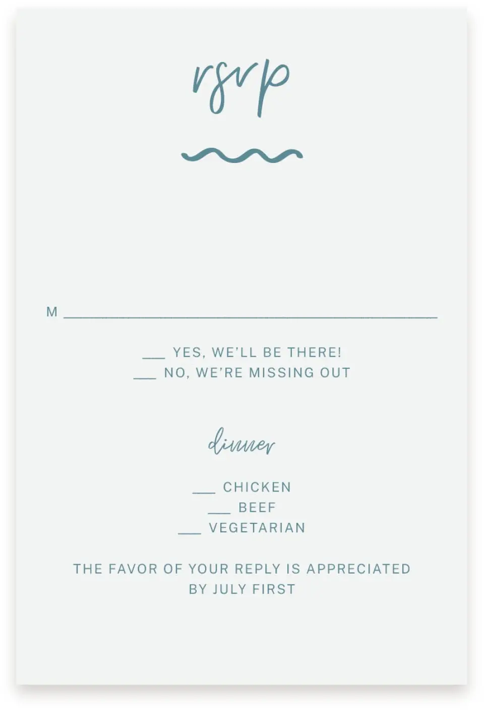 This is a  4" x 6" RSVP Postcards (Pocket Invitation) called I Hear Wedding Shells printed in full color with Silver foil on Luxe Satin (coated) paper