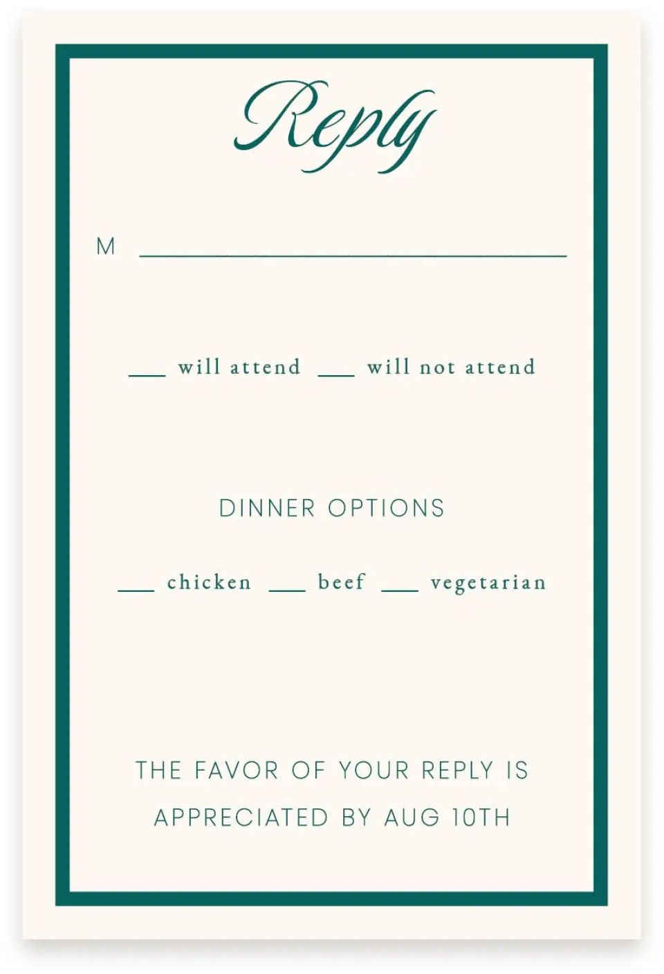 This is a  4" x 6" RSVP Postcards (Pocket Invitation) called Faithful Frame printed in full color with Gold foil on Premium Smooth paper