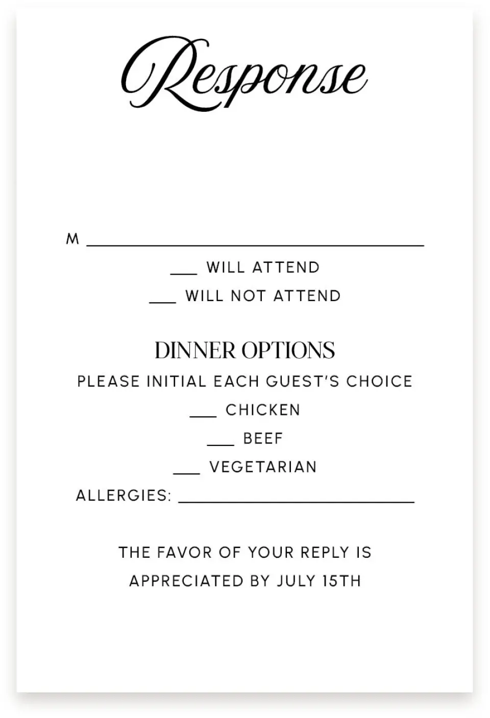 This is a  4" x 6" RSVP Postcards (Pocket Invitation) called The Mallory printed in full color on Premium Smooth paper