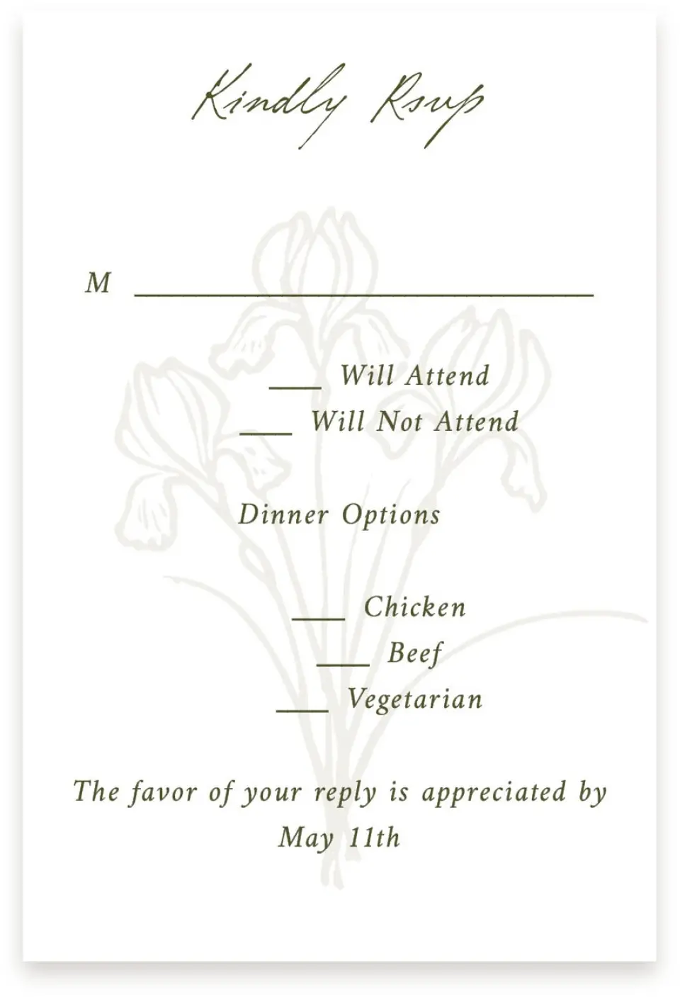 This is a  4" x 6" RSVP Postcards (Pocket Invitation) called The Georgia printed in full color on Premium Smooth paper