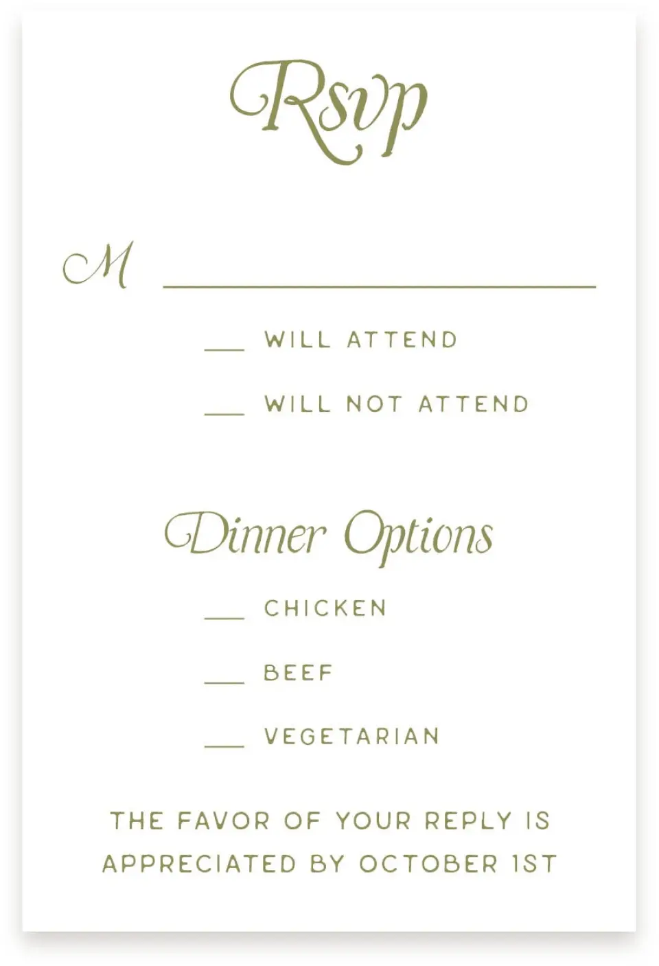 This is a  4" x 6" RSVP Postcards (Pocket Invitation) called The Rosemary printed in full color on Premium Smooth paper