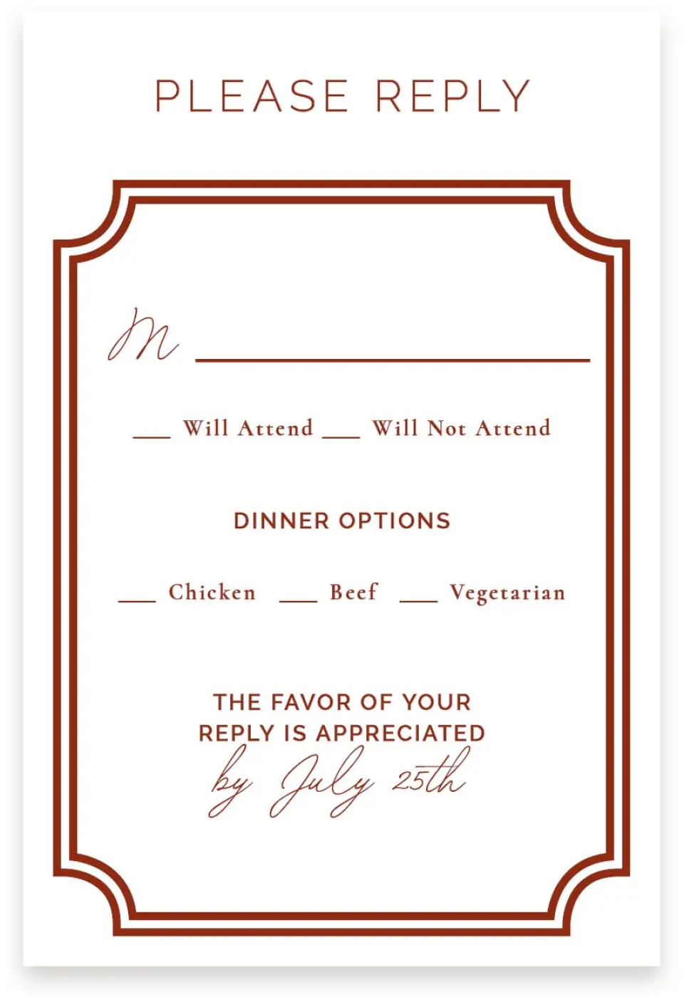 This is a  4" x 6" RSVP Postcards (Pocket Invitation) called The Chelsea printed in full color on Premium Smooth paper