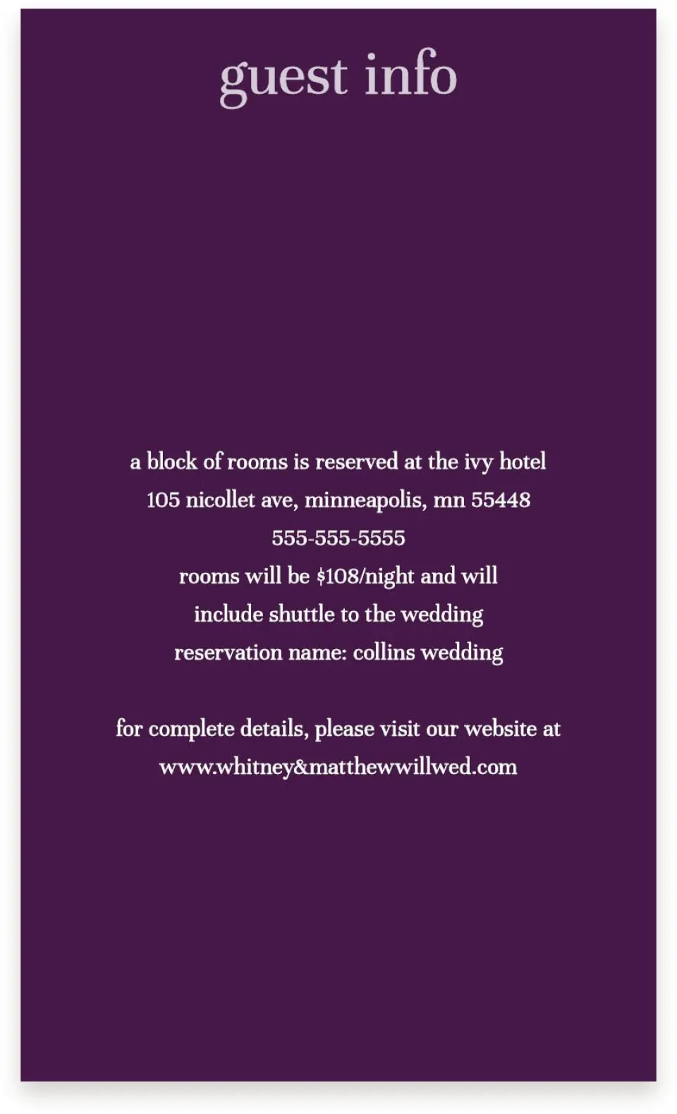 This is a  4" x 6.75" Enclosure Cards (Pocket Invitation) called Lovely Lavender printed in full color on Premium Smooth paper