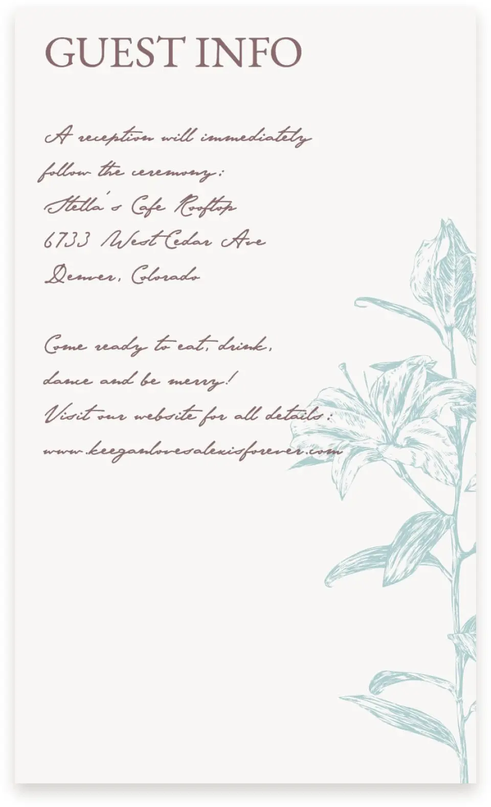 This is a  4" x 6.75" Enclosure Cards (Pocket Invitation) called Honey Blossoms printed in full color on Premium Smooth paper