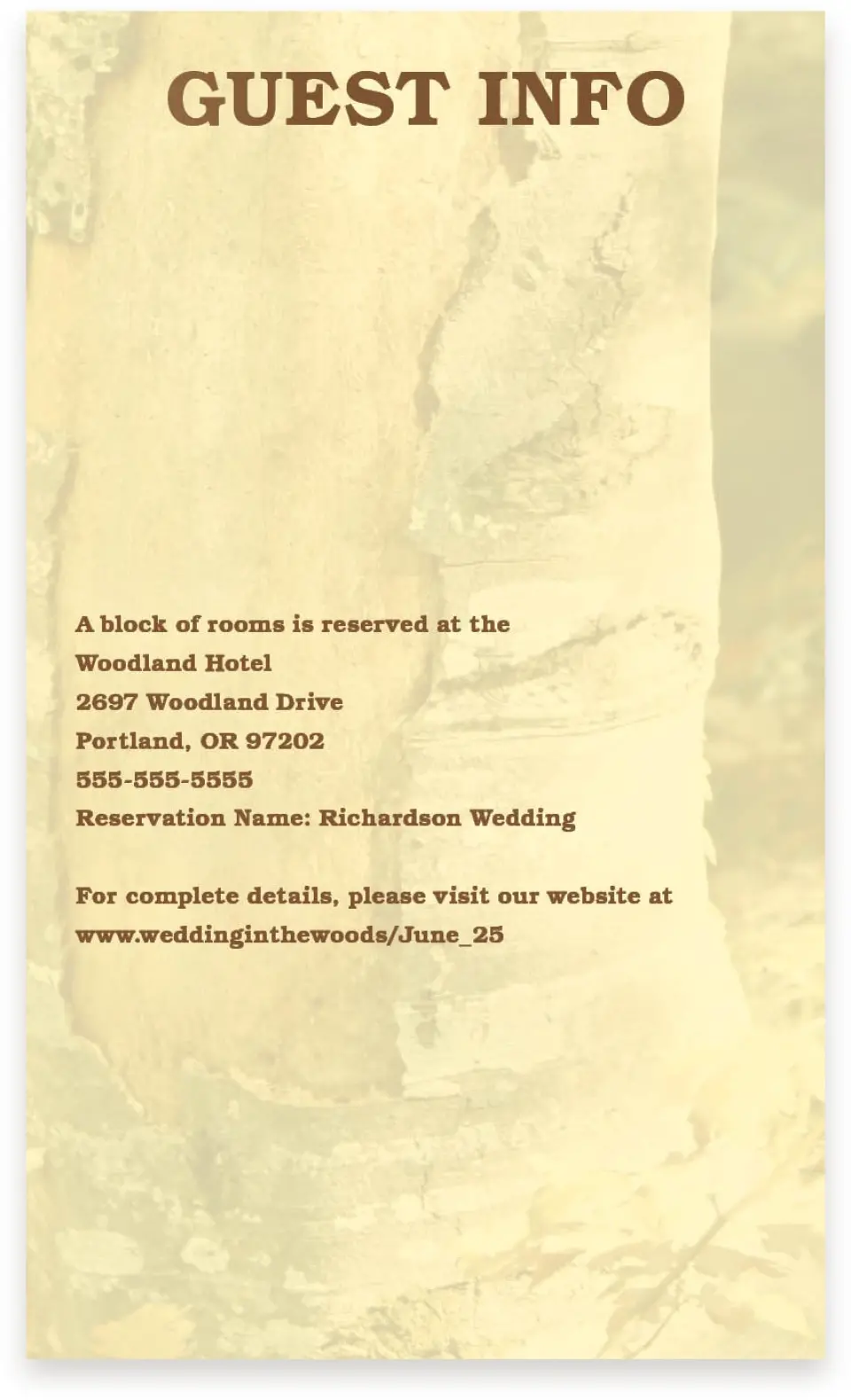 This is a  4" x 6.75" Enclosure Cards (Pocket Invitation) called Carved in Love - Autumn printed in full color on Premium Smooth paper