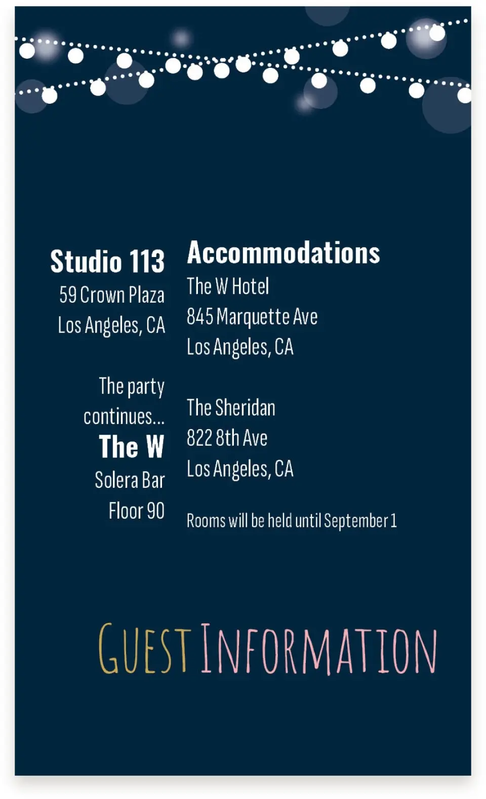 This is a  4" x 6.75" Enclosure Cards (Pocket Invitation) called Rooftop Party printed in full color on Premium Smooth paper