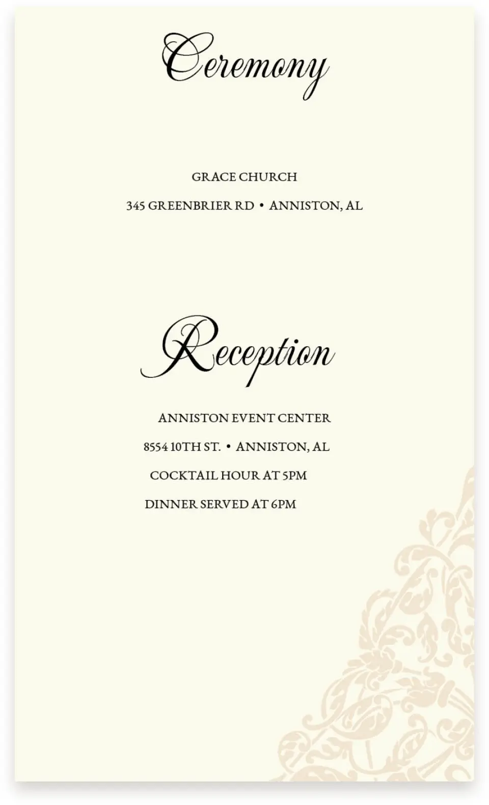 This is a 4" x 6¾" Wedding Invitation Enclosure Card called Gilded Grace printed in full color on Premium Smooth paper