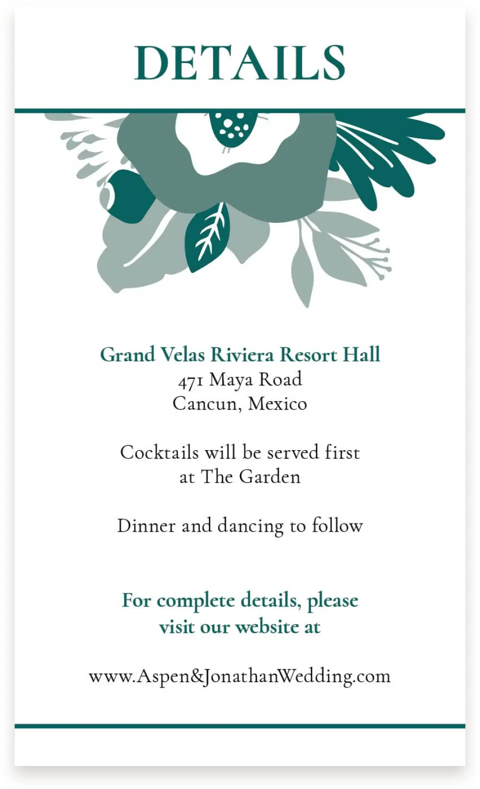 This is a  4" x 6.75" Enclosure Cards (Pocket Invitation) called Blooming Delight printed in full color with Silver foil on Luxe Satin (coated) paper