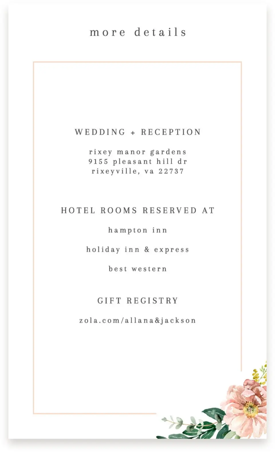 This is a  4" x 6.75" Enclosure Cards (Pocket Invitation) called Delicate Florals printed in full color on Premium Smooth paper
