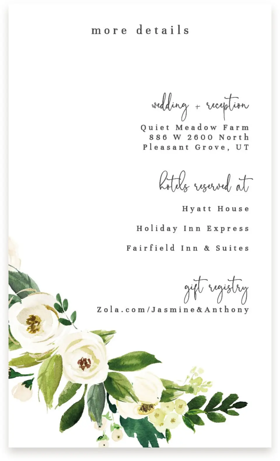 This is a  4" x 6.75" Enclosure Cards (Pocket Invitation) called Wedding Florals printed in full color on Premium Smooth paper