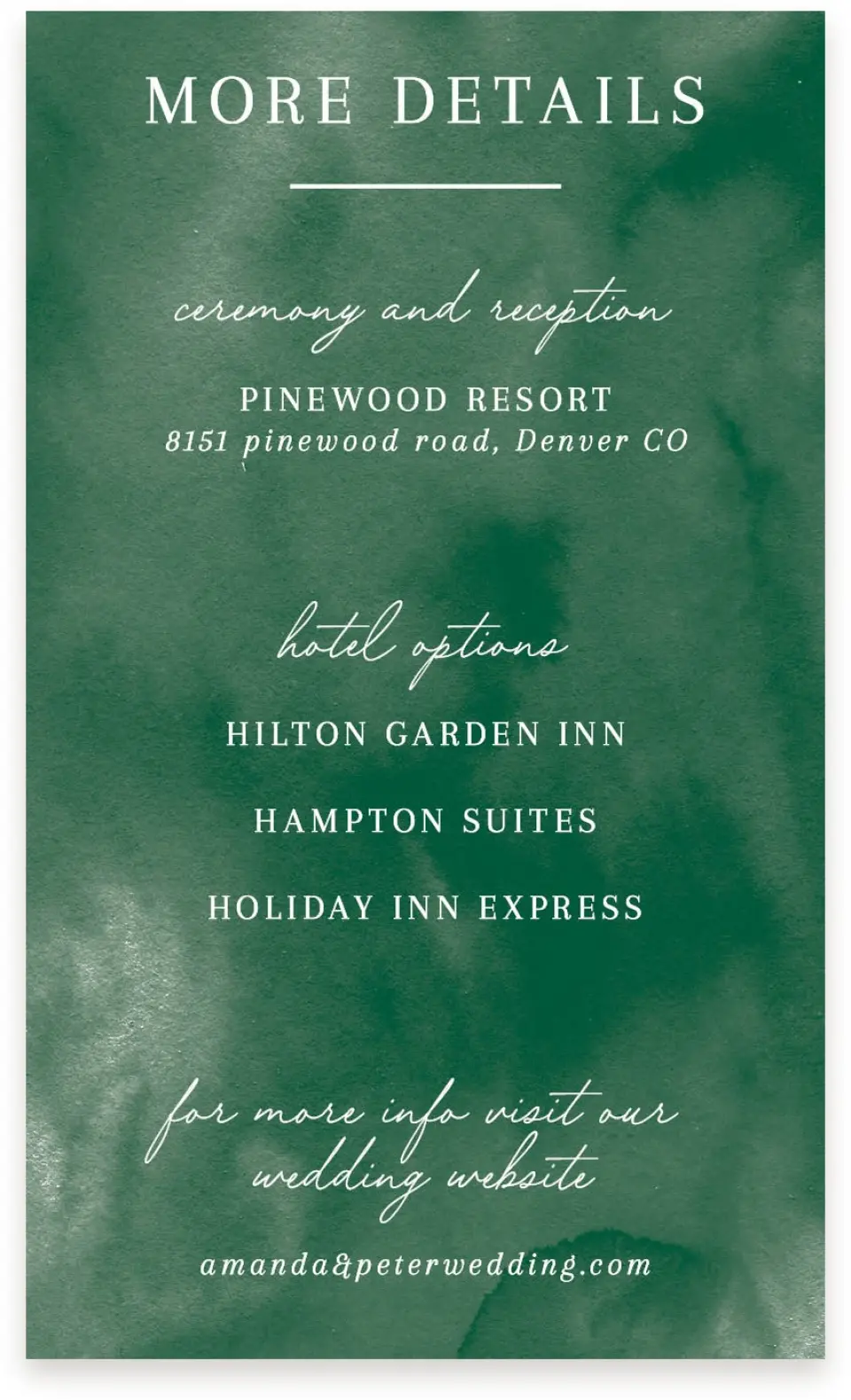 This is a  4" x 6.75" Enclosure Cards (Pocket Invitation) called Ethereal Evergreens printed in full color on Premium Smooth paper
