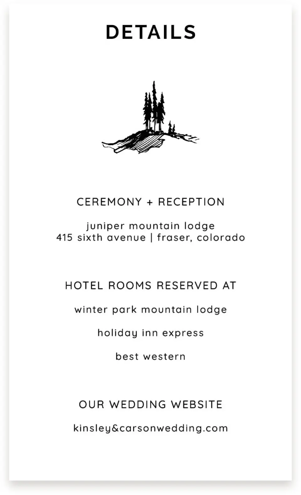 This is a  4" x 6.75" Enclosure Cards (Pocket Invitation) called Mountain Romance printed in full color on Premium Smooth paper