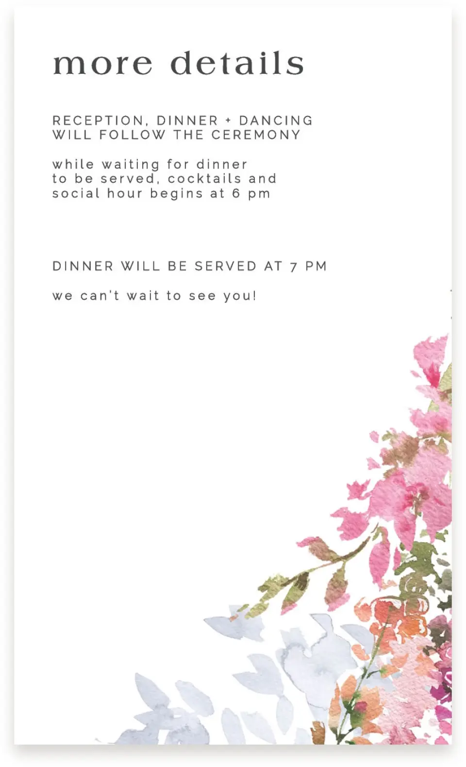 This is a  4" x 6.75" Enclosure Cards (Pocket Invitation) called Blushing Bouquet printed in full color on Premium Smooth paper