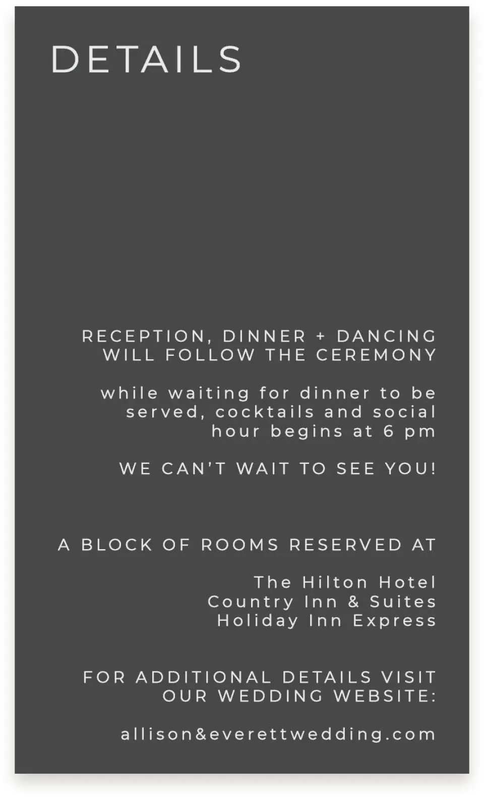 This is a  4" x 6.75" Enclosure Cards (Pocket Invitation) called Initial Hush printed in full color on Premium Smooth paper