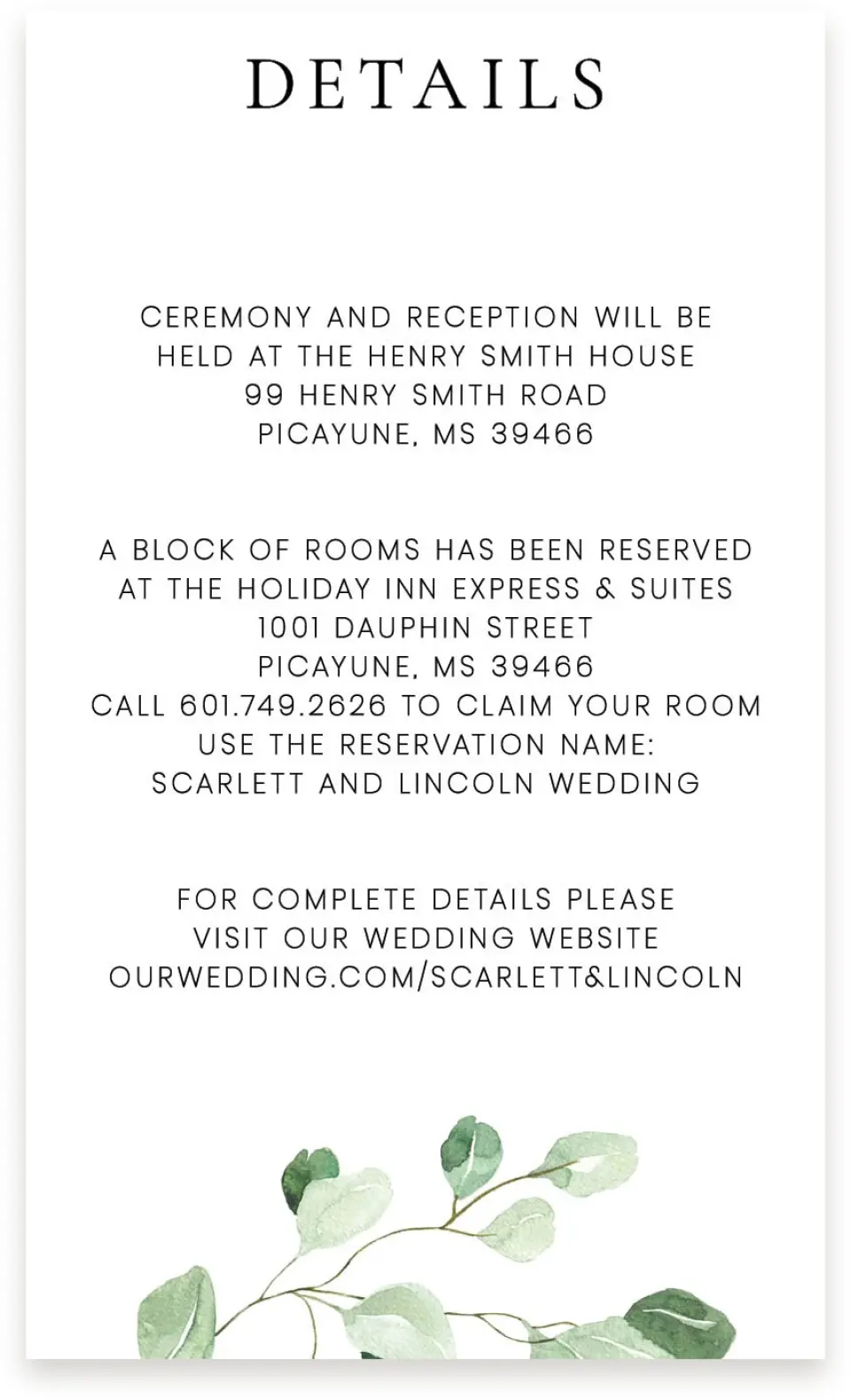 This is a  4" x 6.75" Enclosure Cards (Pocket Invitation) called Sweet Greenery printed in full color on Premium Smooth paper