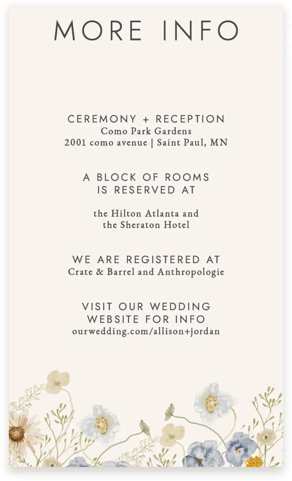 This is a  4" x 6.75" Enclosure Cards (Pocket Invitation) called Tender Blooms printed in full color on Premium Smooth paper