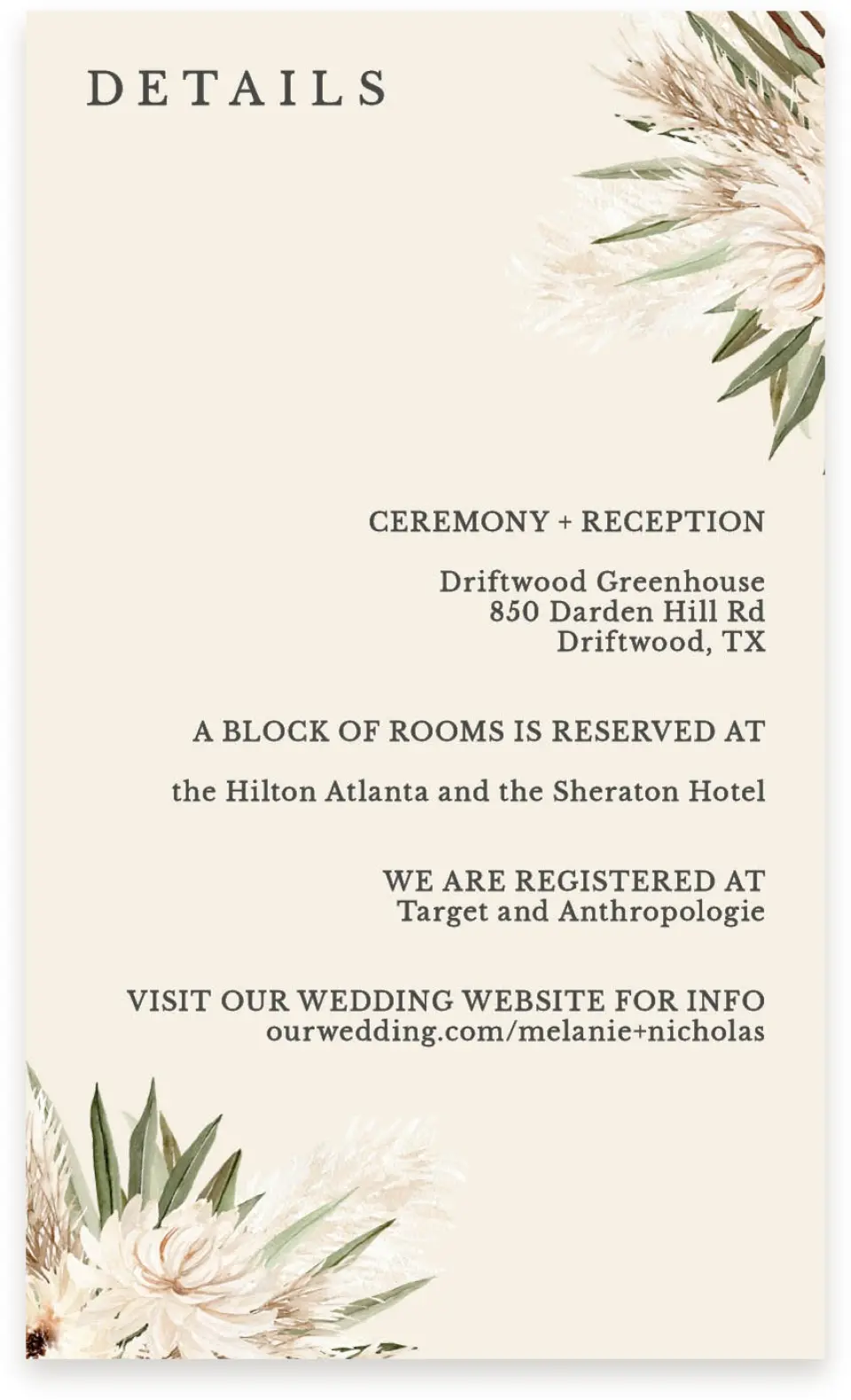 This is a  4" x 6.75" Enclosure Cards (Pocket Invitation) called Natural Boho printed in full color on Premium Smooth paper