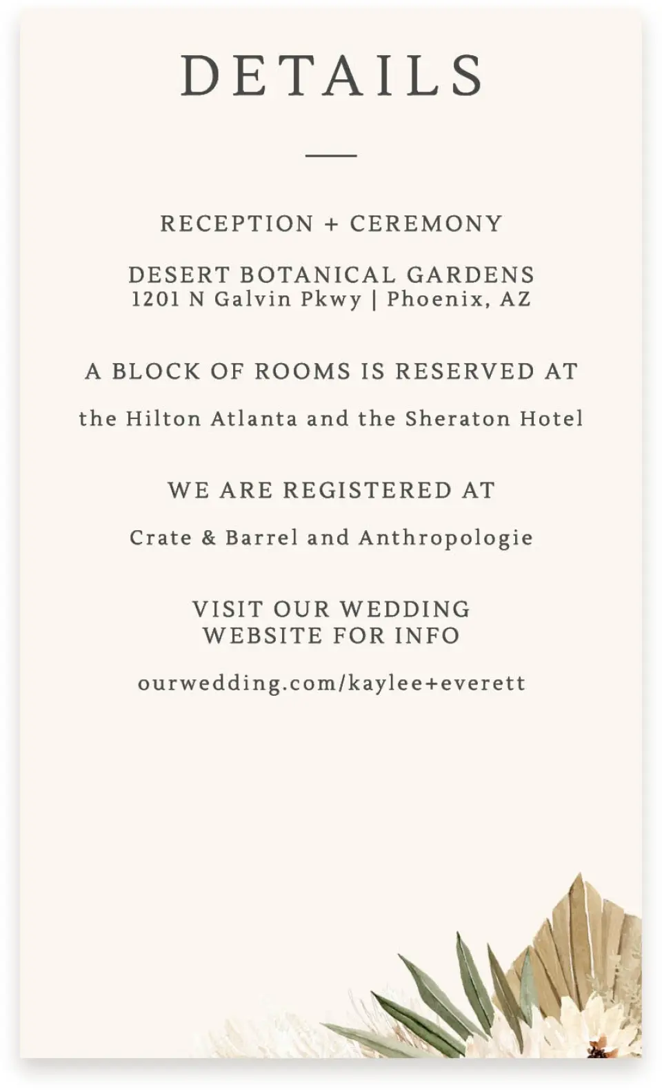 This is a  4" x 6.75" Enclosure Cards (Pocket Invitation) called Serene Flora printed in full color on Premium Smooth paper
