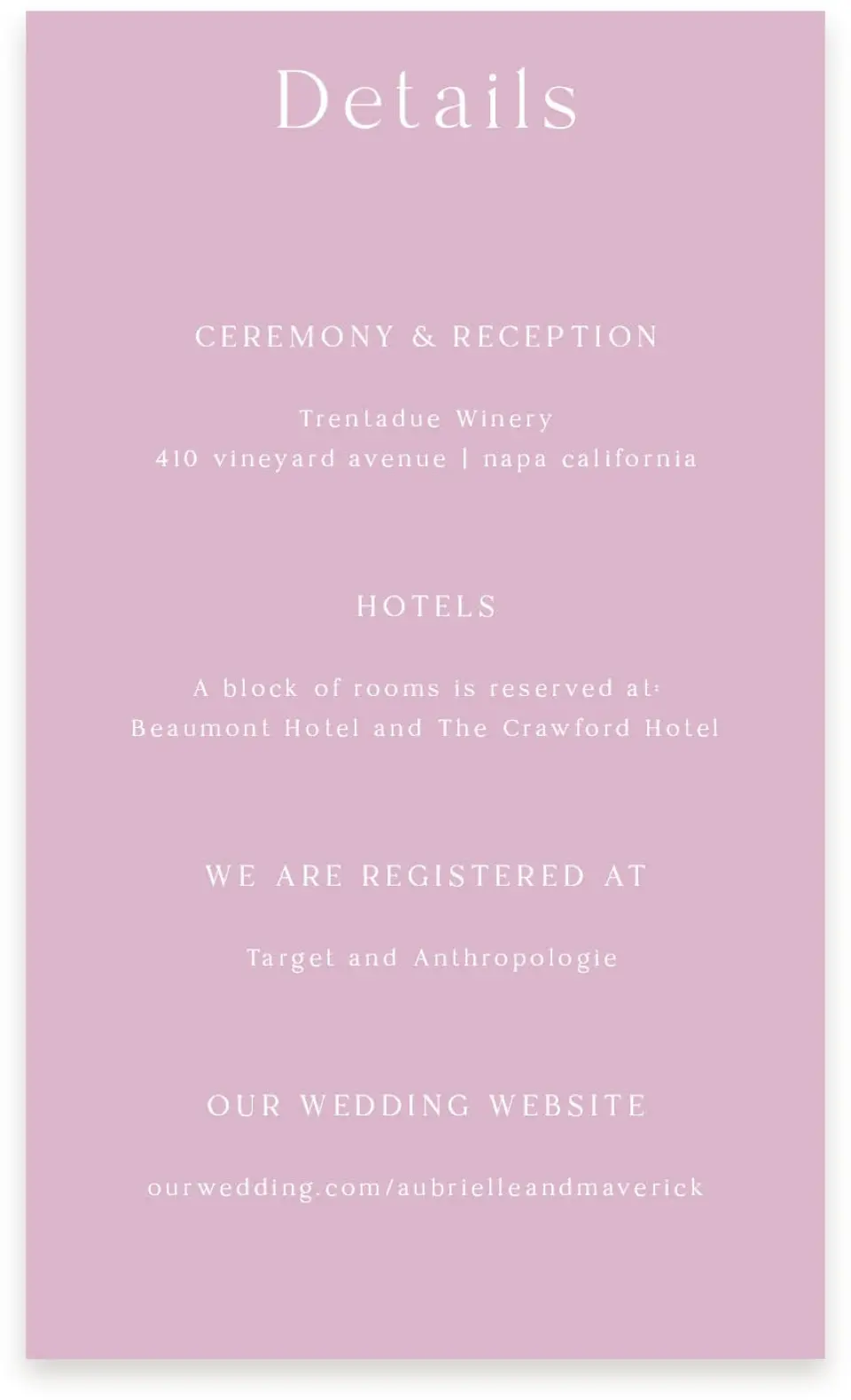 This is a  4" x 6.75" Enclosure Cards (Pocket Invitation) called The Aubrielle printed in full color on Premium Smooth paper