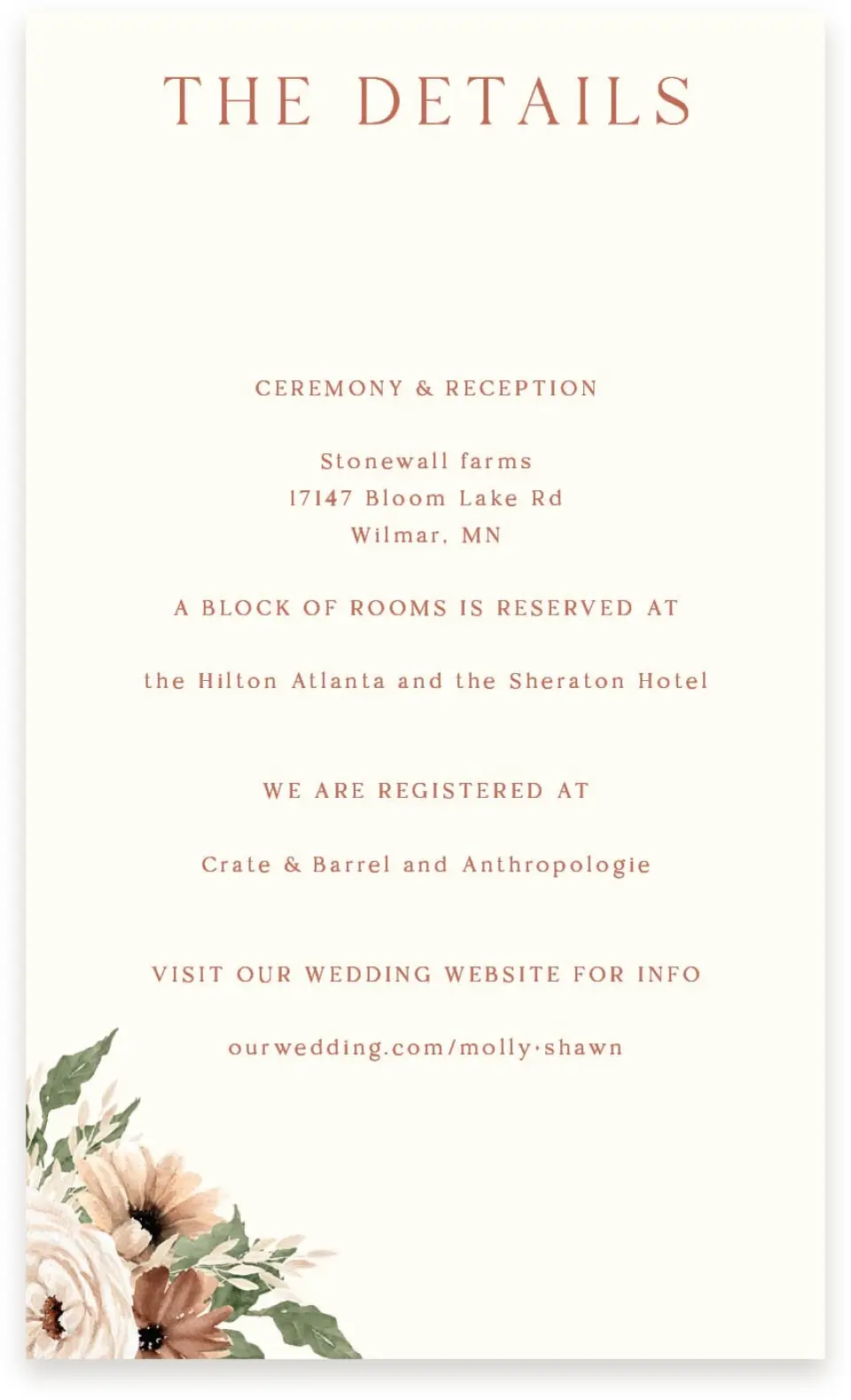 This is a  4" x 6.75" Enclosure Cards (Pocket Invitation) called Autumn Blooms printed in full color on Premium Smooth paper