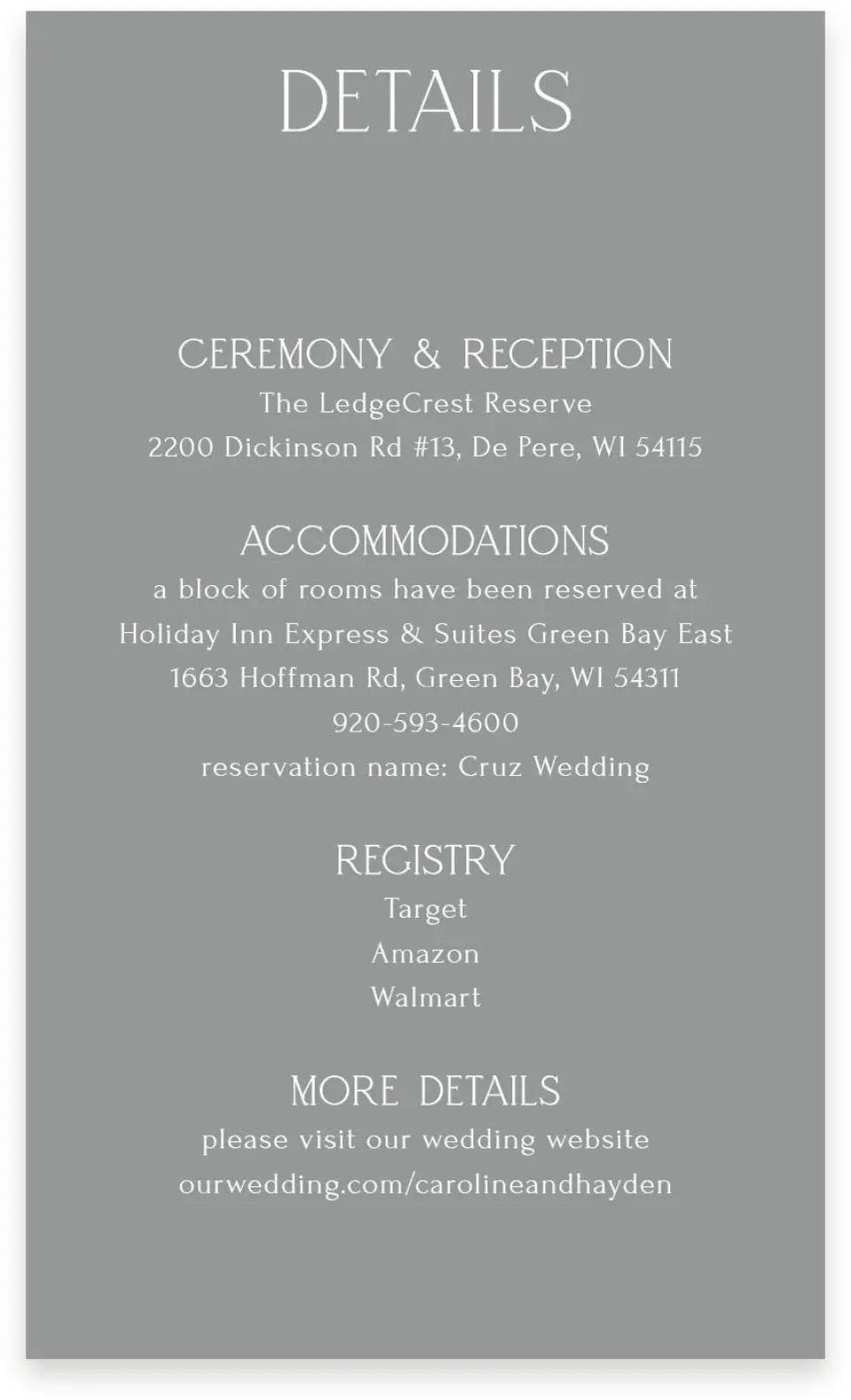 This is a  4" x 6.75" Enclosure Cards (Pocket Invitation) called The Caroline printed in full color with Silver foil on Luxe Satin (coated) paper