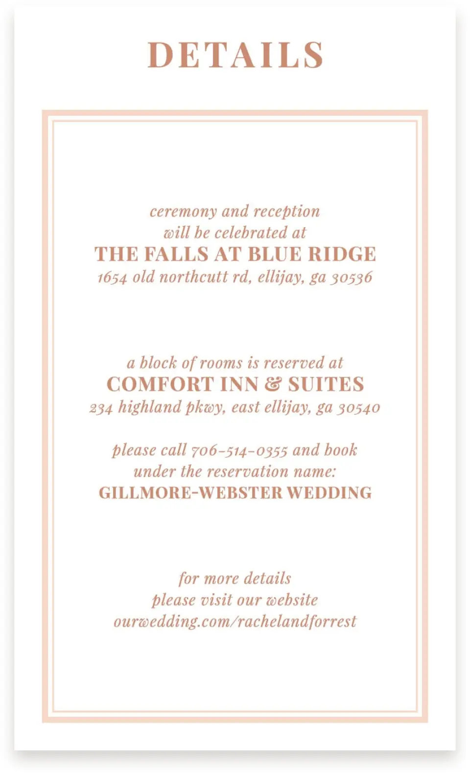 This is a  4" x 6.75" Enclosure Cards (Pocket Invitation) called Gorgeous Blush printed in full color on Premium Smooth paper