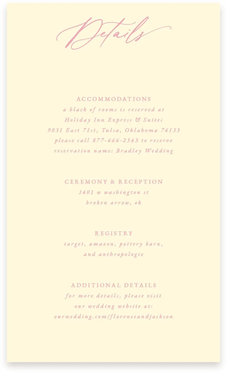 This is a  4" x 6.75" Enclosure Cards (Pocket Invitation) called The Florence printed in full color on Premium Smooth paper